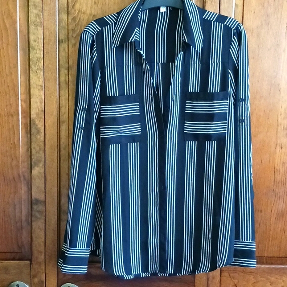 Express portfolio blouse black and white stipes - Picture 2 of 9